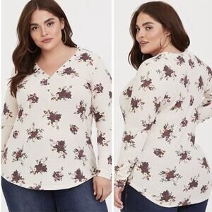 Torrid Beige Floral Thermal Henley Top Plus Size 2X